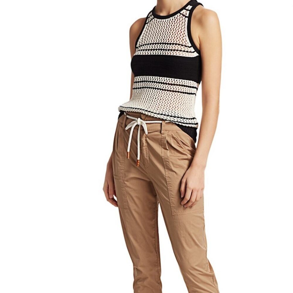 Frame Open Knit Striped Tank Ivory Black Sleeveless Crewneck Size XS